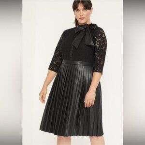 Eloquii Faux Leather and Lace Dress Pleated Skirt Size 26